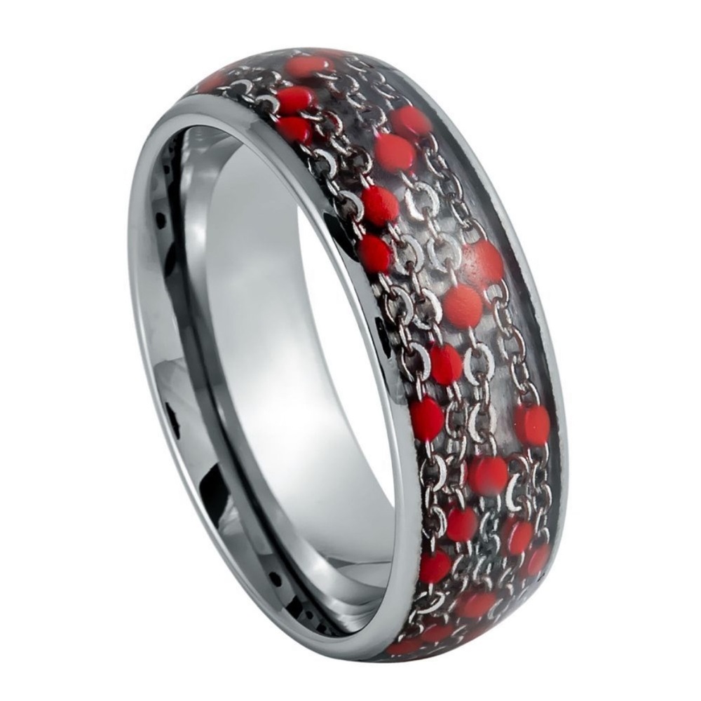 New 8mm Tungsten dome cable chain Red Beads inlay sizes 7 to 15